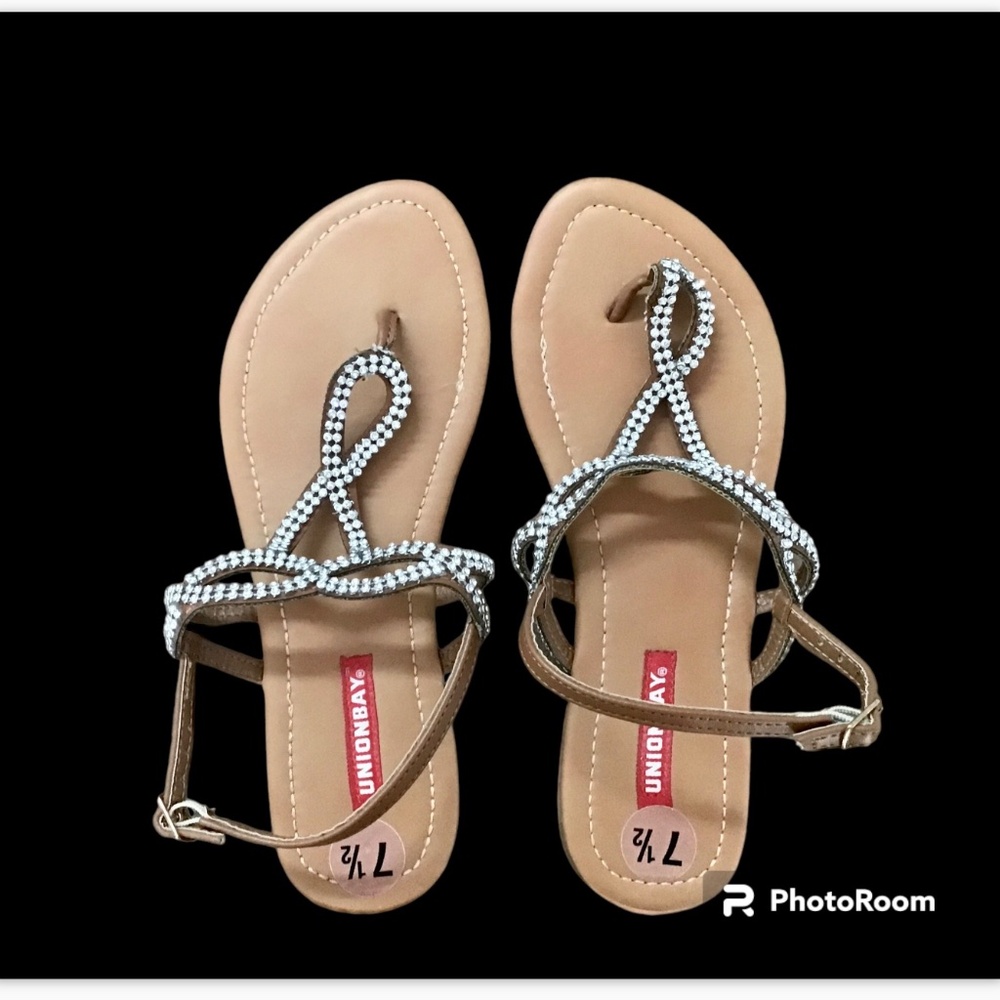 UNIONBAY RHINESTONE SILVER THONG EMBELLISHED SANDALS SIZE 7.5 Cleopatra Costume